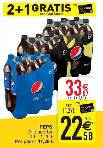 Cora Pepsi 3 x (6 x 1,5 L) aanbieding