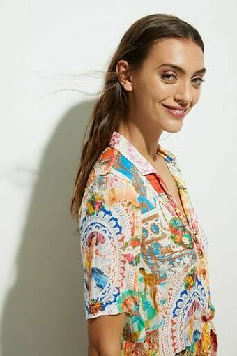 Blouse met lurex en knoop - WHITE - L