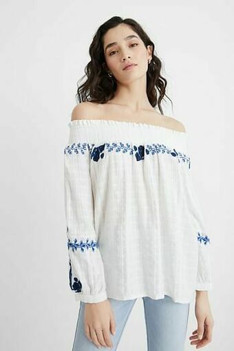 Desigual Geborduurde off-the-shoulder-blouse - WHITE - L aanbieding