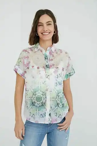 Desigual Korte blouse met pastelkleurige print - WHITE - XXL aanbieding