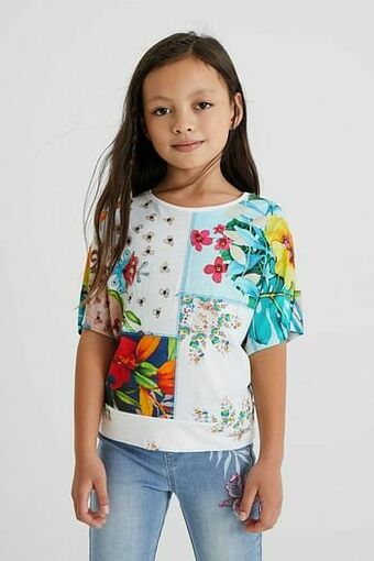 Desigual Oversized T-shirt met bloemenpatch - WHITE - 5/6 aanbieding