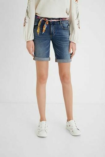 Desigual Korte spijkerbroek met stoffen riem - BLUE - 34 aanbieding