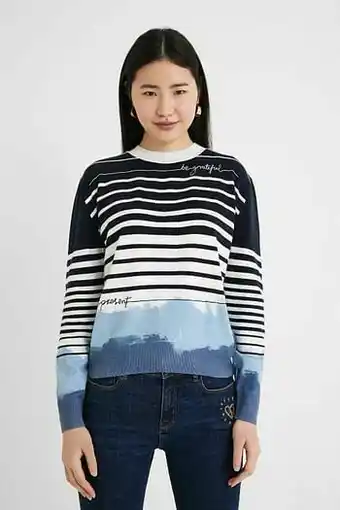 Desigual Gestreepte trui met teksten - BLUE - XL aanbieding