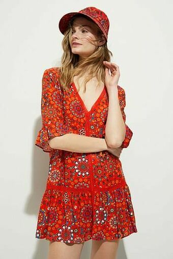 Korte jurk met ruches - RED - M