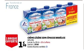 Auchan Crème Légère Semi-Épaisse Bridélice aanbieding