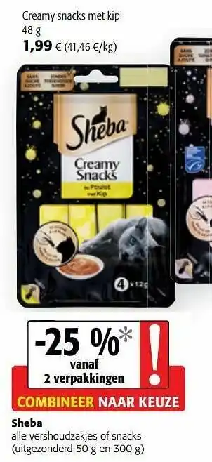 Colruyt Sheba creamy snacks met kip aanbieding