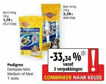 Colruyt Pedigree dentastix mini, medium of max aanbieding