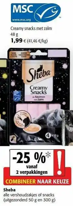 Colruyt Sheba creamy snacks met zalm aanbieding