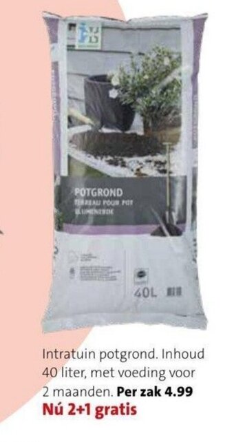 Intratuin Potgrond inhoud 40 liter met voeding voor 2 maanden aanbieding