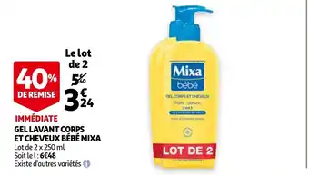 Auchan Gel Lavant Corps Et Cheveux Bébé Mixa aanbieding
