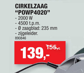 Hubo Powerplus Cirkelzaag "POWP4020" aanbieding