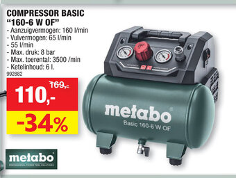 Hubo Metabo Compressor Basic "160-6 W OF" aanbieding