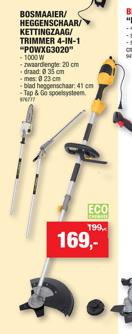 Hubo Powerplus Bosmaaier/Heggenschaar/Kettingzaag/Trimmer 4-In-1 "POWXG3020" aanbieding