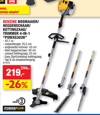 Hubo Powerplus Benzine Bosmaaier/Heggenschaar/Kettingzaag/Trimmer 4-In-1 "POWXG3026" aanbieding