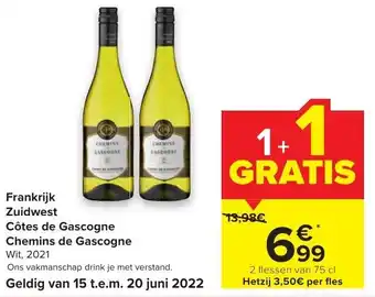 Carrefour Market Frankrijk Zuidwest Cotes de Gascogne Chemins de Gascogne 75 cl aanbieding