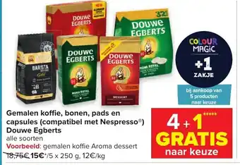 Carrefour Market Gemalen Koffie bonen, pads en capsules (compatibel met Nespresso) Douwe Egberts 5 x 250 g aanbieding