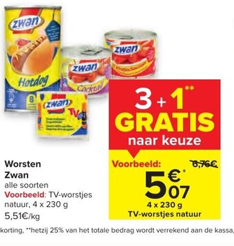Carrefour Market Worsten Zwan 4 x 230 g aanbieding