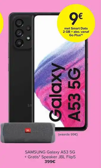 Carrefour Samsung Galaxy A53 5g, Gratis Speaker Jbl Flip5 aanbieding