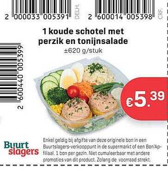 Buurtslagers 1 Koude Schotel Met Perzik En Tonijnsalade aanbieding
