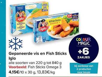 Carrefour Gepaneerde Vis En Fish Sticks Iglo aanbieding