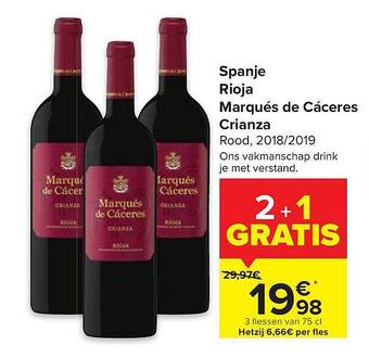 Carrefour Rioja Marqués De Cáceres Crianza aanbieding