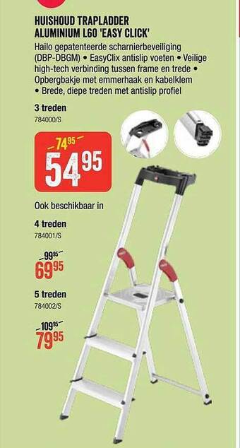 HandyHome Huishoud Trapladder Aluminium L60 Easy Click aanbieding