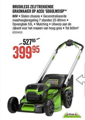 HandyHome Brushless Zelftrekkende Grasmaaier Op Accu 'gd60lm51sp' aanbieding