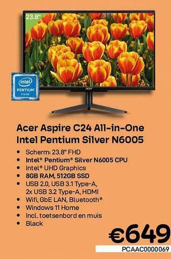 CompuDeals Acer Aspire C24 Allinone Intel Pentium Silver N6005 aanbieding