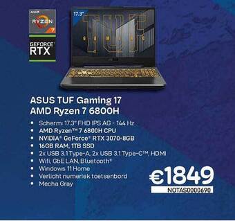 CompuDeals Asus Tuf Gaming 17 Amd Ryzen 7 6800h aanbieding