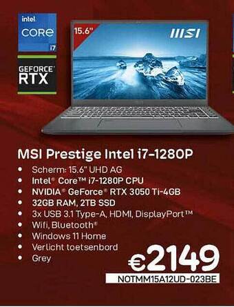 CompuDeals Msi Prestige Intel I71280p aanbieding
