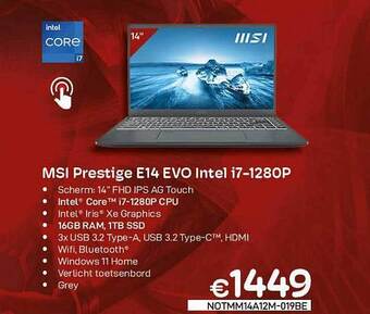 CompuDeals Msi Prestige E14 Evo Intel I71280p aanbieding