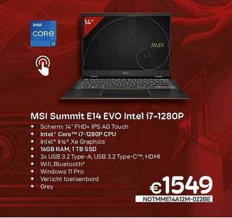 CompuDeals Msi Summit E14 Evo Intel I71280p aanbieding