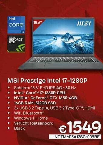 CompuDeals Msi Prestige Intel I71280p aanbieding
