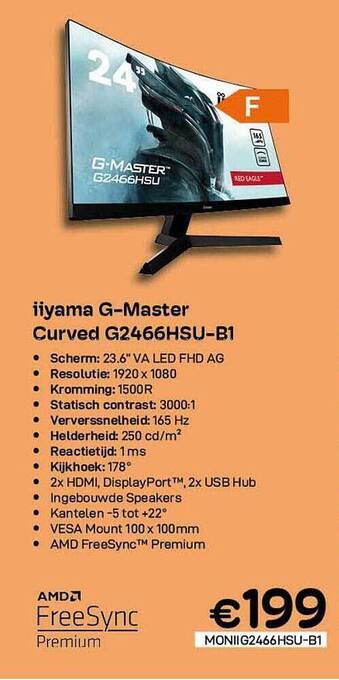 CompuDeals Iiyama Gmaster Curved G2466hsub1 aanbieding