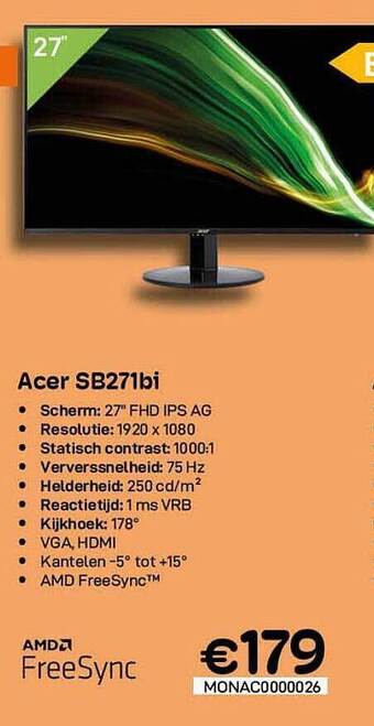 CompuDeals Acer Sb271bi aanbieding