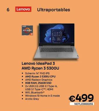 CompuDeals Lenovo Ideapad 3 Amd Ryzen 3 5300u aanbieding