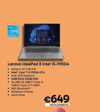 CompuDeals Lenovo Ideapad 3 Intel I31115g4 aanbieding