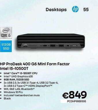 CompuDeals Hp Prodesk 400 G6 Mini Form Factor Intel I510500t aanbieding