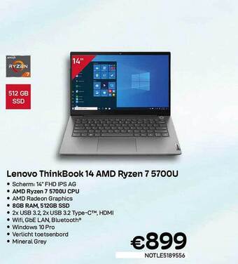 CompuDeals Lenovo Thinkbook 14 Amd Ryzen 7 5700u aanbieding