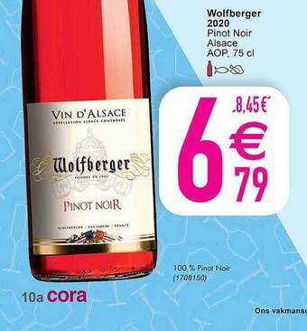 Cora Wolfberger 2020 Pinot Noir Alsace Aop aanbieding