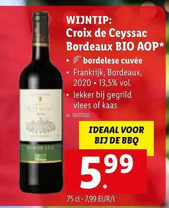 Lidl Croix De Ceyssac Bordeaux Bio Aop aanbieding