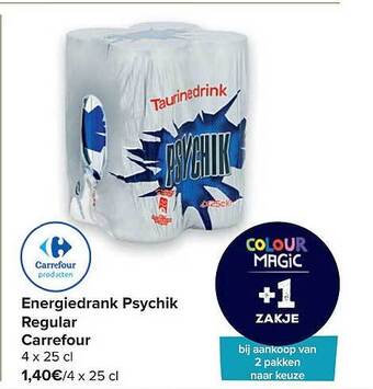 Carrefour Energiedrank Psychik Regular aanbieding