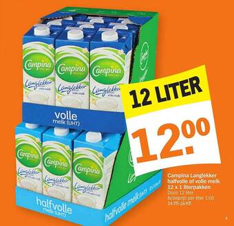 Albert Heijn Campina Langlekker Halfvolle Of Volle Melk 12 X 1 Literpakken aanbieding