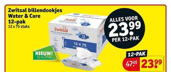 Kruidvat Zwitsal Billendoekjes Water & Care 12-pak aanbieding