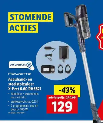 Lidl Rowenta Accuhand- En Steelstofzuiger X-pert 6.60 Rh6821 aanbieding