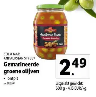 Lidl Sol & Mar Andalusian Style Gemarnierde Groene Olijven aanbieding