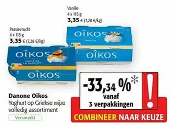 Colruyt Danone oikos yoghurt op griekse wijze volledig assortiment aanbieding