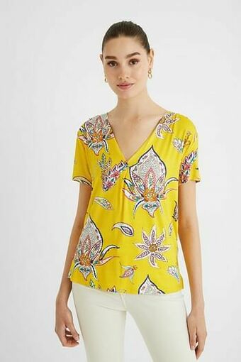 T-shirt met paisleys en V-hals - YELLOW - XL