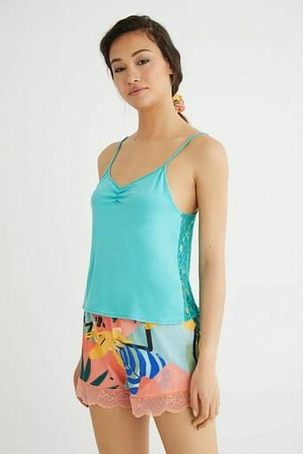 Pyjamatop met bandjes en kant - BLUE - S