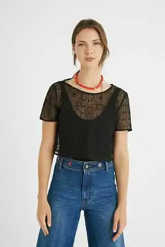 Desigual Body met halfdoorschijnend T-shirt - BLACK - XL aanbieding